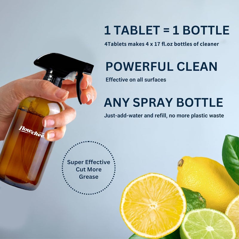 flowcheer Multi-Surface Cleaner Kits-2 Pack Reusable Spray Bottles & 4 Pack All Purpose Cleaner Refills Tablet, 4 x 16.9 Fl oz Bottles of Spray Cleaner Lemon and Lavender Scent - Image 4